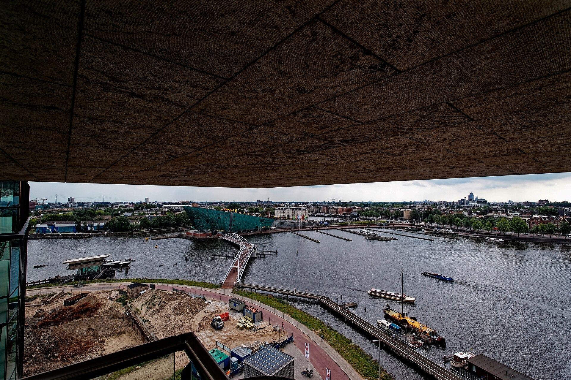 Amsterdam - Oosterdokskade - Amsterdam Public Library 2007 by Jo Coenen - Restaurant Floor - Panorama View on Oosterdok, NEMO Science Centre 1997 by Renzo Piano, Maritime Museum Amsterdam & Old City Centre of Amsterdam 07