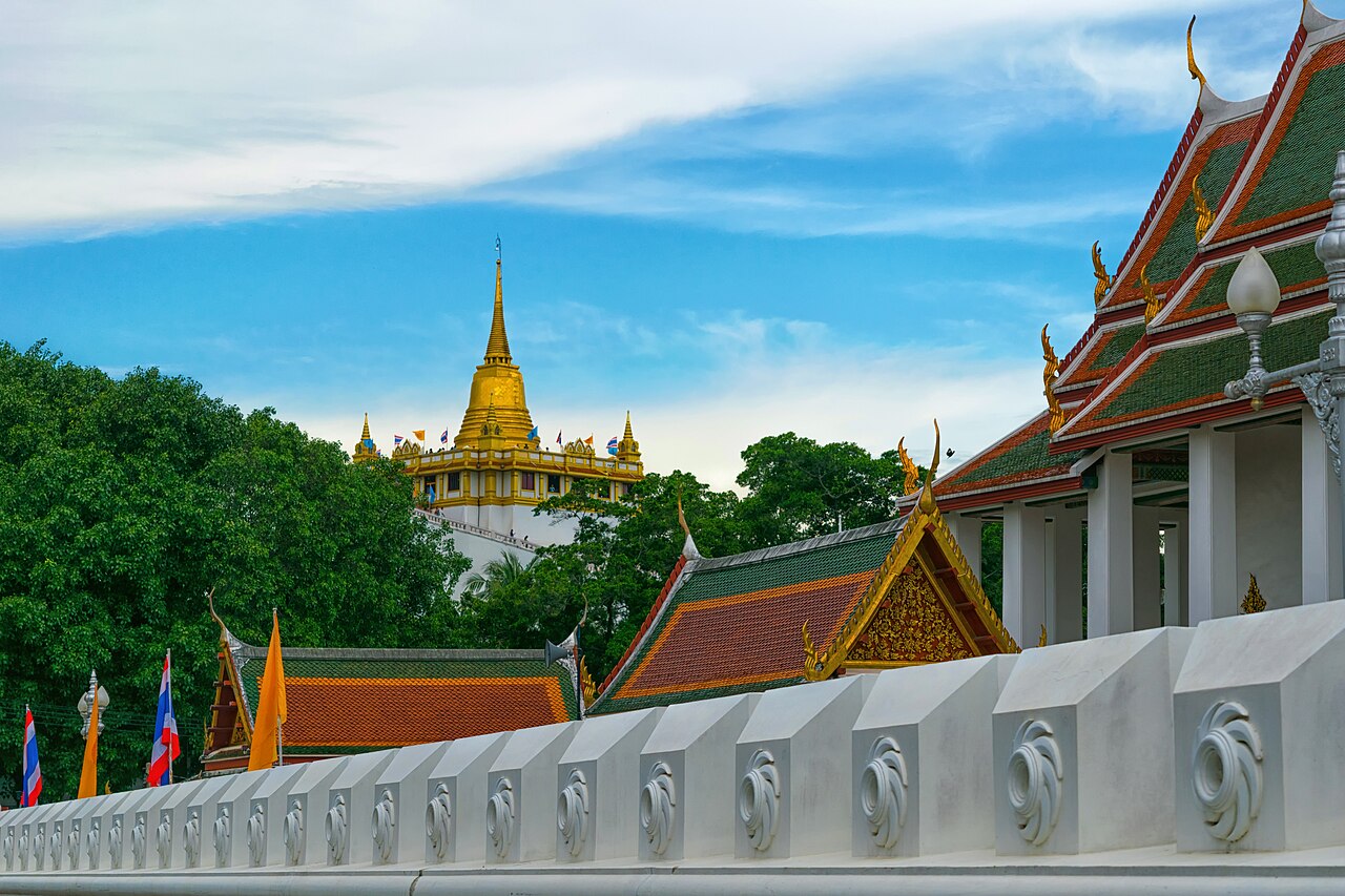 Night Urban City, Saket Temple, Landmark of Bangkok, Thailand