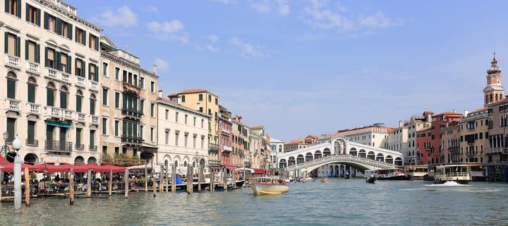 Italy — Panorama of Canal Grande and Ponte di Rialto, Venice - September 2017